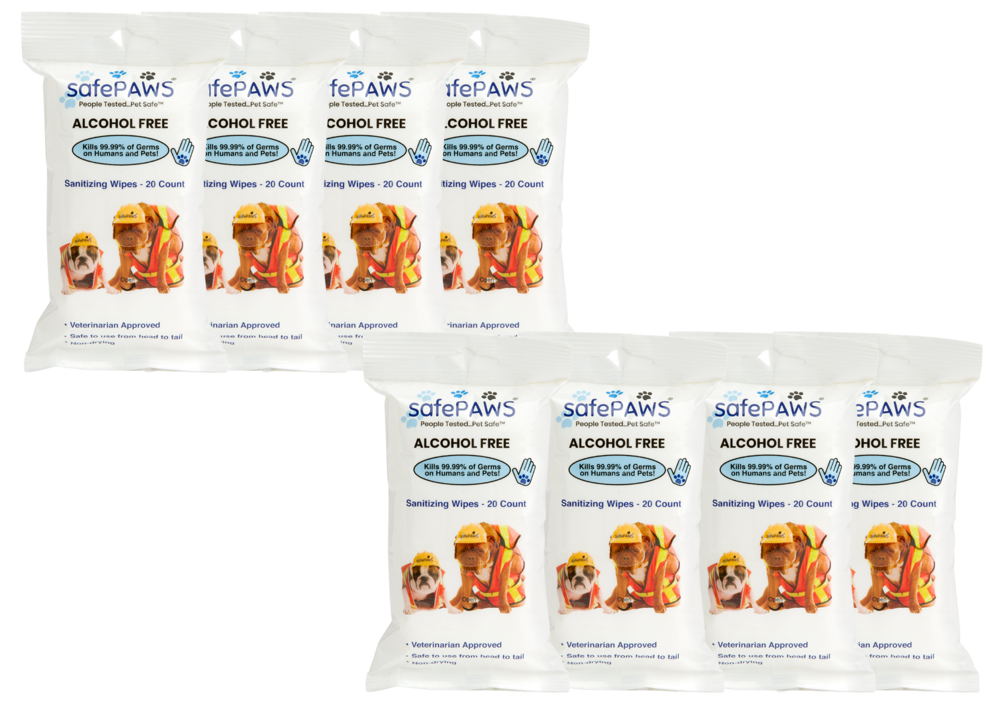 SafePAWS® Antibacterial Dog Paw and Grooming Wipes (8 pack - 160 wipes) FREE SHIPPING